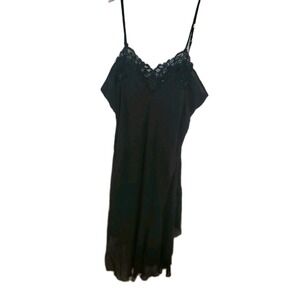 Vintage Lingerie California Dynasty Black Lace Beads Nightgown XL Flowy Intimate
